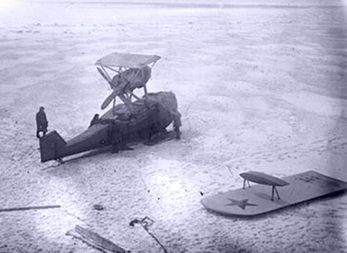 Самолет «Савоя S.62bis» с разборными крыльями был на пароходе «Сталинград». Светогоров взлетел на нем со льда на лыжах в районе мыса Олюторского.