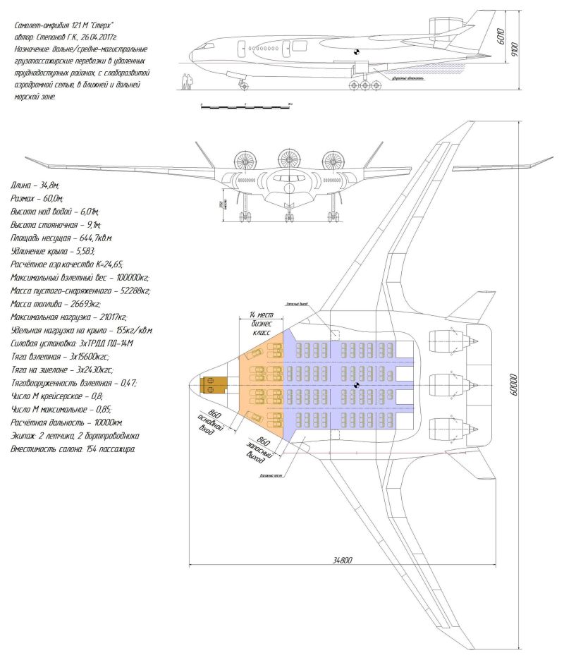 Самолет-амфибия 121М «Стерх» - схема