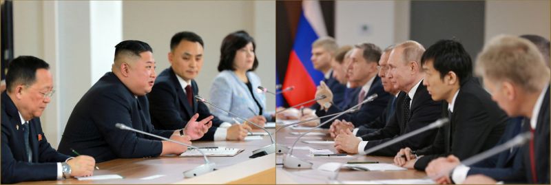 Переговоры между Ким Чен Ыном и В. В. Путиным.
