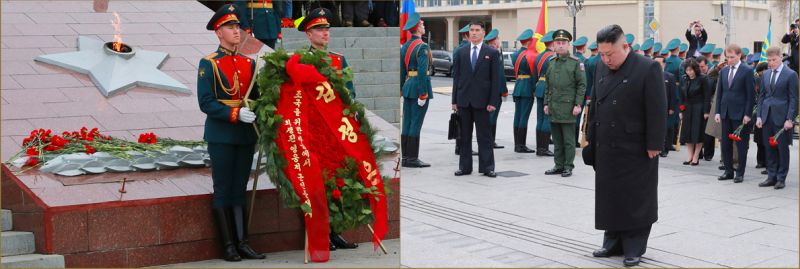 Ким Чен Ын возложил венок к мемориальному комплексу «Боевая слава Тихоокеанского флота» и почтил память минутой молчания.