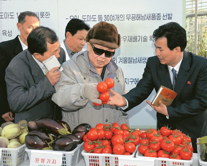 Ким Чен Ир руководит на месте делами Пхеньянского НИИ
овощеводства. Март 100 г. чучхе (2011).