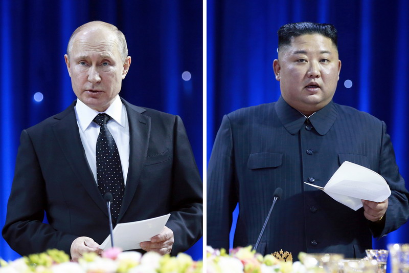 В банкете В. В. Путин выступил с приветственной речью, а Ким Чен Ын – с ответной.