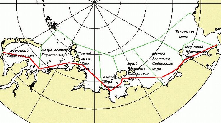 Трасса Северного Морского пути и границы морей Арктики